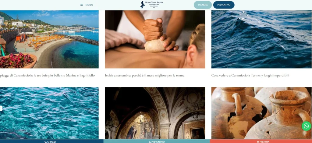 Esempio di blog di un hotel con articoli su destinazione e guide turistiche per aumentare il traffico organico