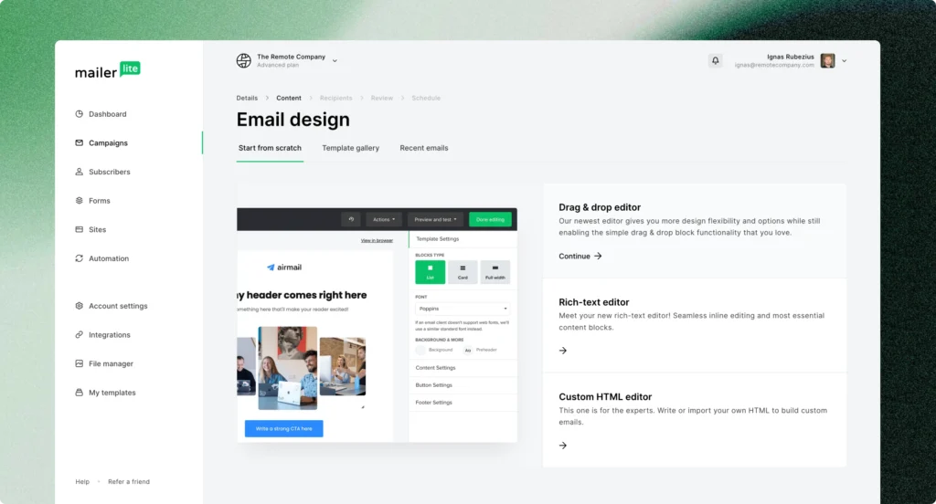 Piattaforma di email marketing con editor per creare automazioni e sequenze email per hotel, esempio di gestione automatica delle comunicazioni con gli ospiti