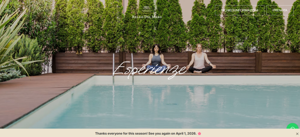 Pagina esperienze di un hotel boutique con pacchetti benessere - esempio di offerta non comparabile sulle OTA