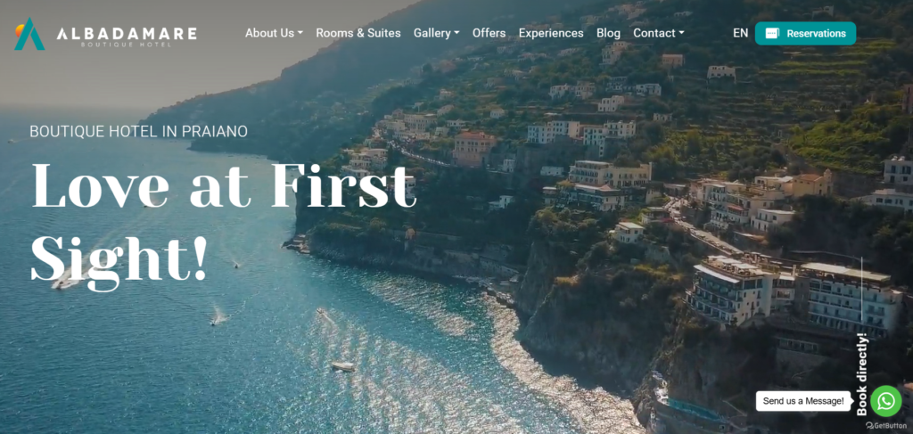 Esempio di sito hotel ben strutturato con call to action prenotazione diretta visibile - Albadamare Boutique Hotel Praiano