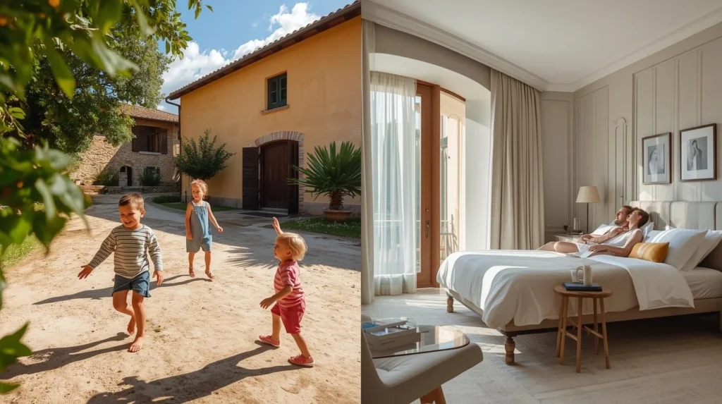 Confronto tra agriturismo per famiglie e boutique hotel per coppie con esperienze diverse